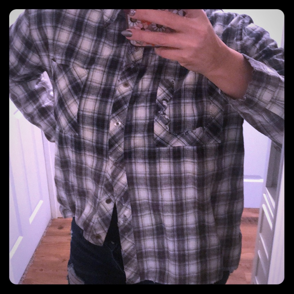 POL distressed,  ombré plaid flannel button down